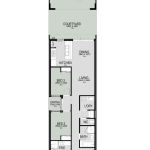 Floor plan of The Ascent, a 3 bedroom 2 bathroom narrow lot home design with a double garage, 6m frontage
