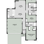 Floor plan of The Breakaway, a 3 bedroom 2 bathroom home design with a double garage, 12.5m frontage