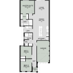 Floor plan of The Coastline, a 3 bedroom 2 bathroom narrow lot home design with a single garage, 7.5m frontage