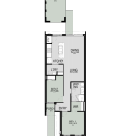 Floor plan of The Drift, a 2 bedroom 1 bathroom narrow lot home design with a single garage, 6m frontage