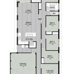 Floor plan of The Grandstand, a 4 bedroom 2 bathroom home design with a double garage, 12.5m frontage