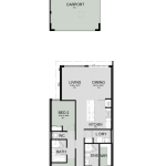 Floor plan of The Haven, a 3 bedroom 2 bathroom narrow lot home design with a double garage, 7.5m frontage