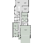 Floor plan of The Latitude, a 3 bedroom 2 bathroom home design with a double garage, 10m frontage