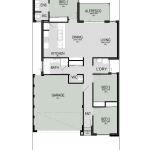 Floor plan of The Opal, a 3 bedroom 2 bathroom home design with a double garage, 10m frontage