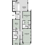Floor plan of The Outlook, a 3 bedroom 2 bathroom narrow lot home design with a single garage, 7.5m frontage