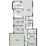 Floor plan of The Pinnacle, a 3 bedroom 2 bathroom home design with a double garage, 10.5m frontage