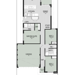 Floor plan of The Range, a 3 bedroom 2 bathroom home design with a double garage, 10m frontage