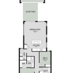 Floor plan of The Retreat, a 3 bedroom 2 bathroom narrow lot home design with a double garage, 7.5m frontage
