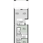 Floor plan of The Sandbar, a 3 bedroom 2 bathroom narrow lot home design with a double garage, 6m frontage