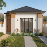 Front elevation of The Sandbar, a 3 bedroom 2 bathroom narrow lot home design for a 6m frontage