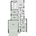 Floor plan of The Sovereign, a 3 bedroom 2 bathroom home design with a double garage, 10.5m frontage