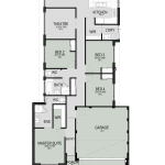 Floor plan of The Velocity, a 4 bedroom 2 bathroom home design with a double garage, 10.5m frontage