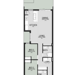 Floor plan of The Zephyr, a 3 bedroom 2 bathroom narrow lot home design with a double garage, 6m frontage