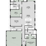 Floor plan of The Beacon Hill, a 4 bedroom 2 bathroom home design with a double garage, 12.5m frontage