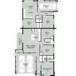 Floor plan of The Cornerstone, a 5 bedroom 3 bathroom home design with a double garage, 15m frontage