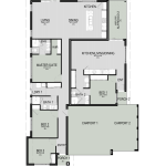 Floor plan of The Duplex, a 4 bedroom 3 bathroom home design with a triple garage, 15m frontage