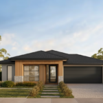Front elevation of The Foundation Stone, a 3 bedroom 2 bathroom home design for a 12.5m frontage