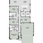 Floor plan of The Maker, a 4 bedroom 2 bathroom home design with a double garage, 12.5m frontage