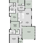 Floor plan of The Monolith, a 4 bedroom 2 bathroom home design with a double garage, 12.5m frontage