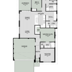 Floor plan of The Sculpted Coast, a 4 bedroom 2 bathroom home design with a double garage, 12.5m frontage
