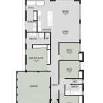 Floor plan of The Swan, a 4 bedroom 2 bathroom home design with a double garage, 12.5m frontage