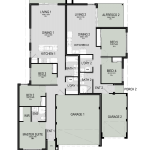 Floor plan of The Yield, a 5 bedroom 3 bathroom home design with a triple garage, 15m frontage