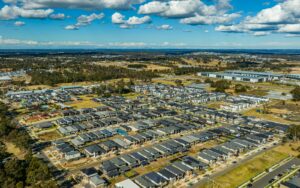 Aerial view of a housing estate with vacant lots still to be built on