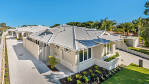 An aerial view of newly completed homes on a Perth street