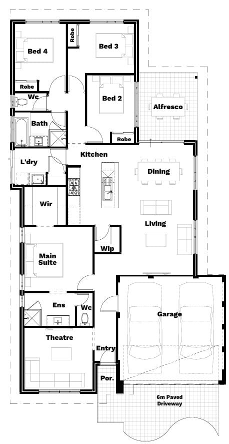 Floor plan of the 4 bedroom 2 bathroom home at 18 Thanander Street, Southern River