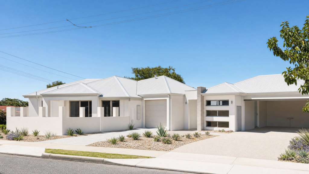 Two white rendered single-storey homes on a suburban Perth street