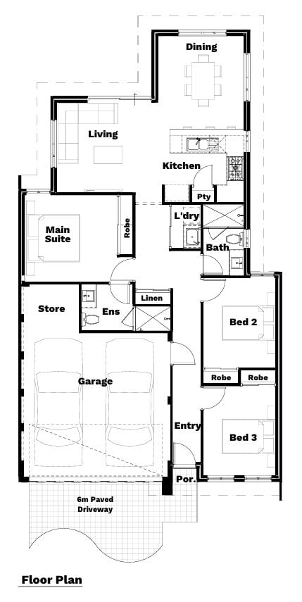 Floor plan of the 3 bedroom 2 bathroom home at 26 Bradley Street, Southern River