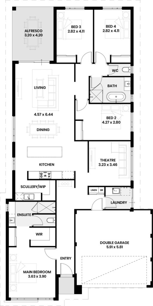 Floor plan of the 4 bedroom 2 bathroom home at 27 Bradley Street, Southern River