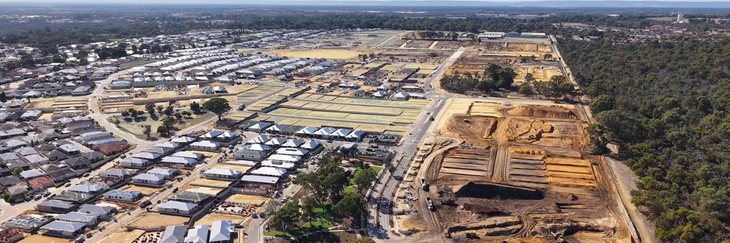 An aerial view of a Perth land estate part-way through development