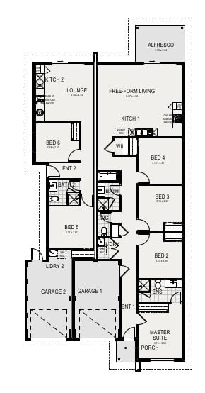 Floor plan of the 6 bedroom 3 bathroom home at Lot 428, Peppermint Avenue, Yanchep