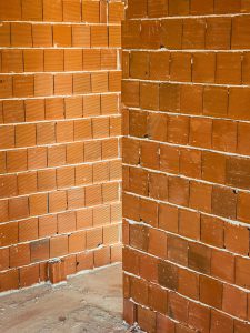 The brick walls of a new home at lock-up stage