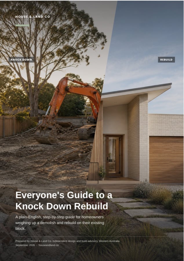 Cover of the House and Land Co knock down rebuild guide